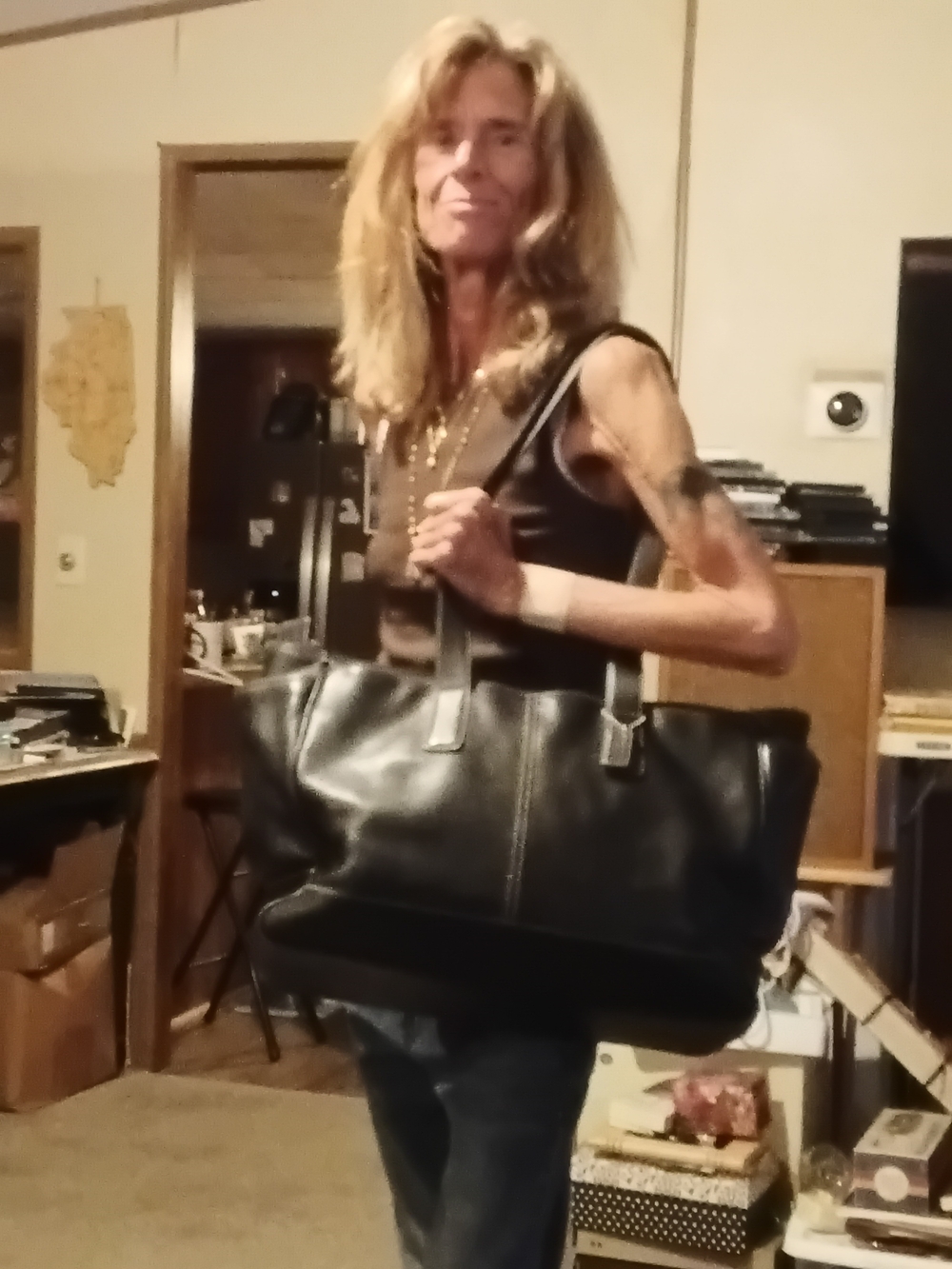 Coach Black Leather Oversized Tote with Dual Straps